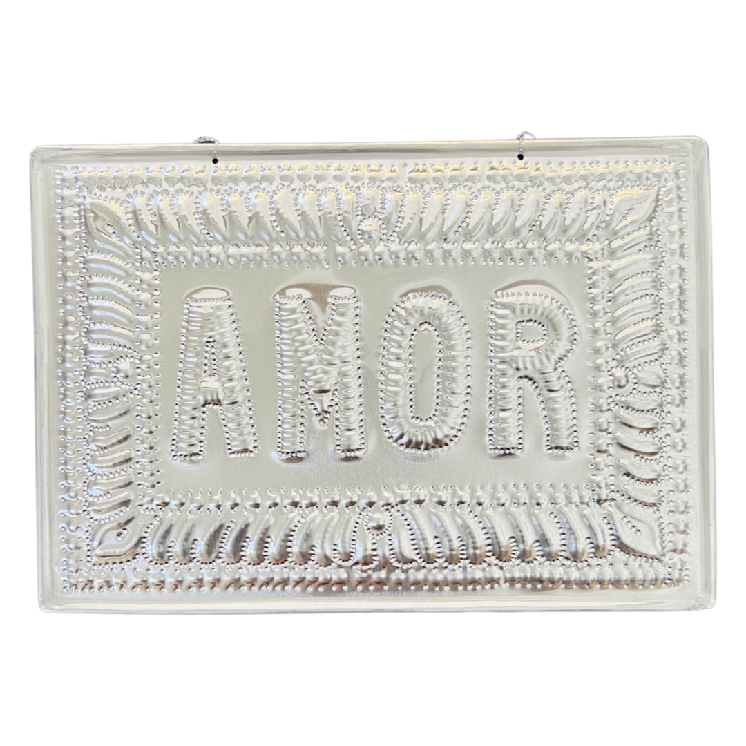 Hammered Aluminum Sign - Amor silver tin made in france