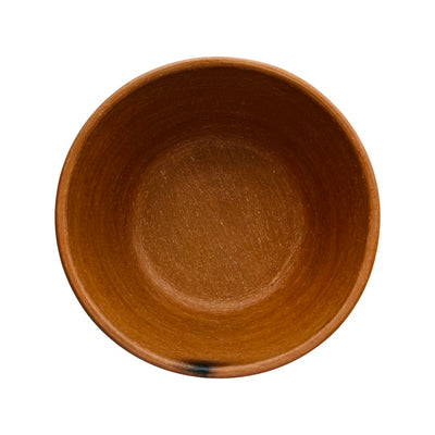 Birdseye view of red clay tapered bowl.