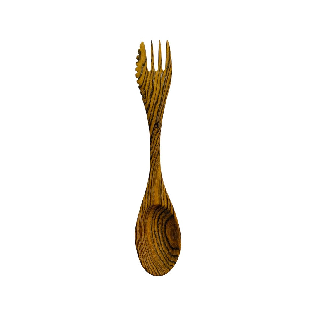 Large wooden spork: combination of a spoon and fork. Lighter shade pictured.