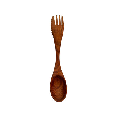 Large wooden spork: combination of a spoon and fork.