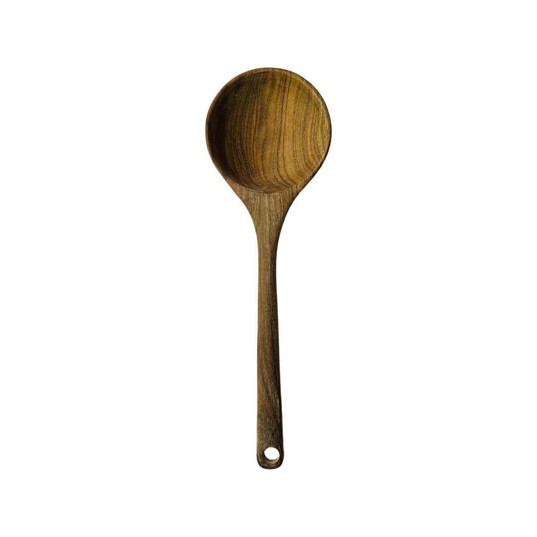 Round wooden cooking spoon in different shade