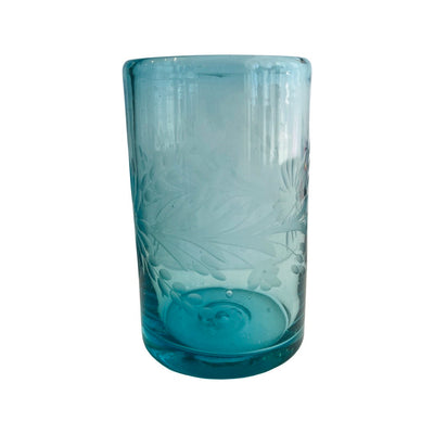 translucent blue drinking glass front angle