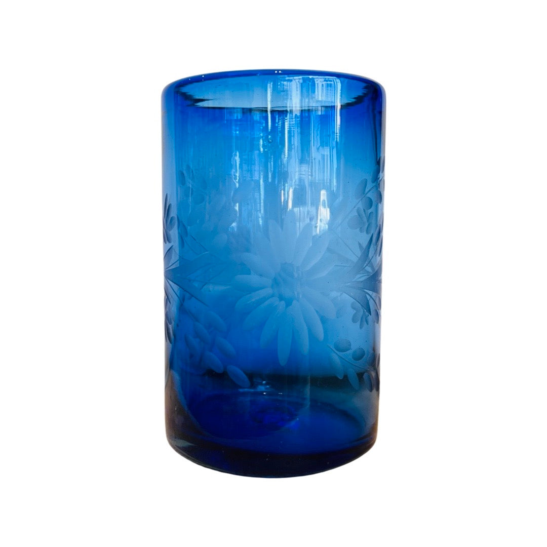 translucent blue drinking glass front angle