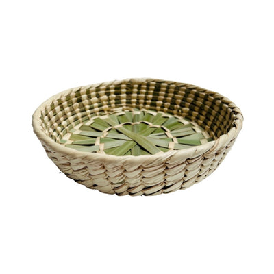 Mexican Woven Palm Basket earth tones angle 3