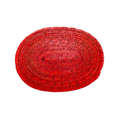 oval shaped red placemat made from palm