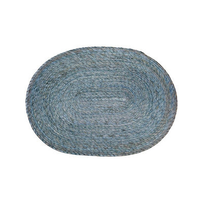 oval shaped grey blue placemat made from palm