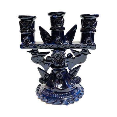 Michoacán Blue Clay Candelabra front view