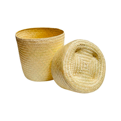 Natural Palm Basket Made In Oaxaca with lid removed