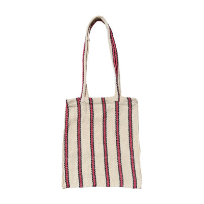 Mexican Cotton Tote Bag tan & red stripes made in mexico