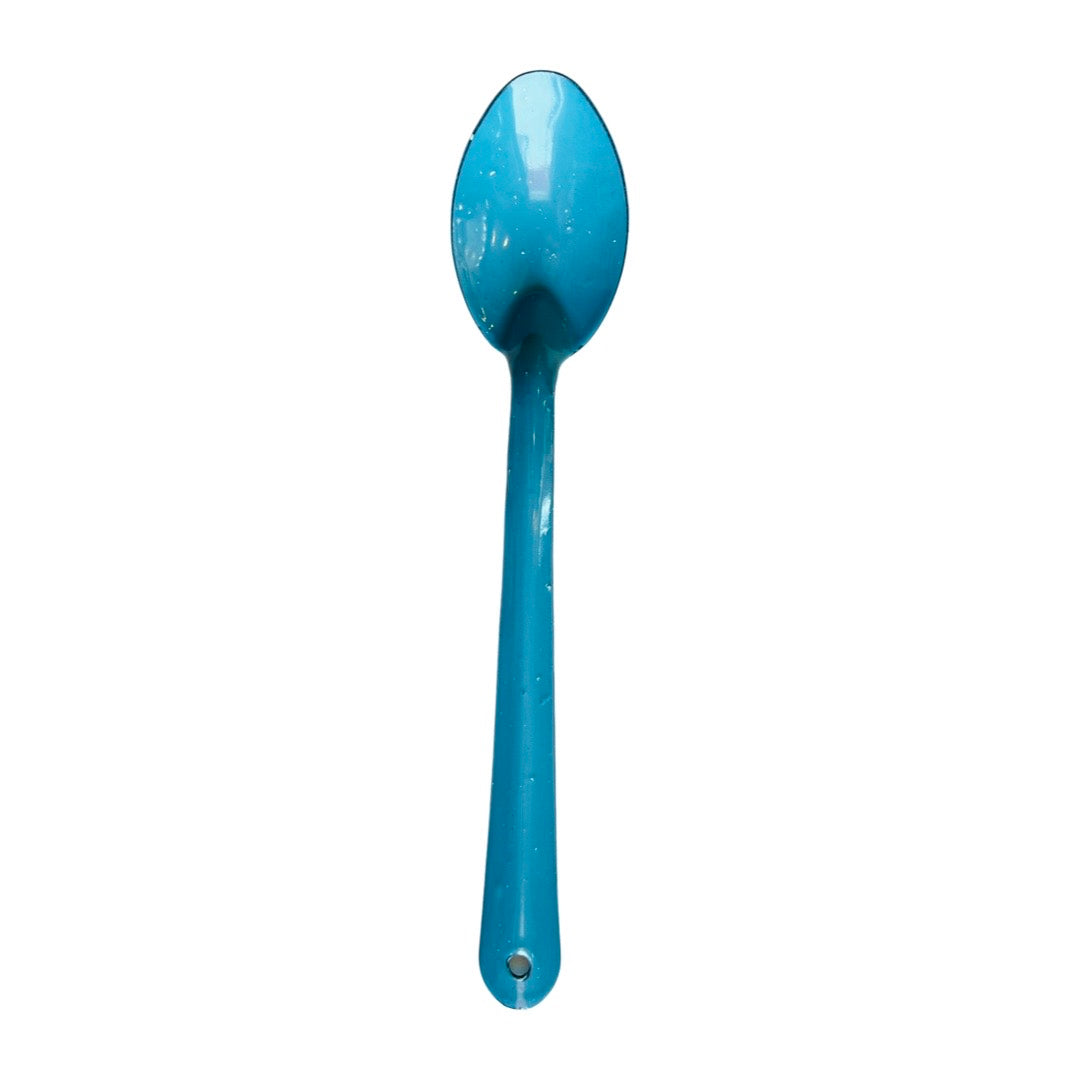 Top view of pewter turquoise enamel spoon.
