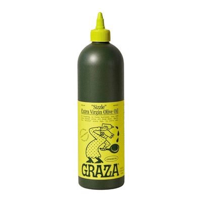front view of Sizzle Extra Virgin Olive Oil in green branded plastic bottle