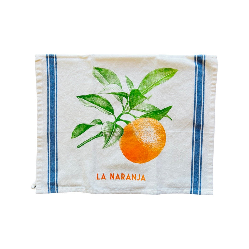 unfolded view of same orange tea towel from previous photo