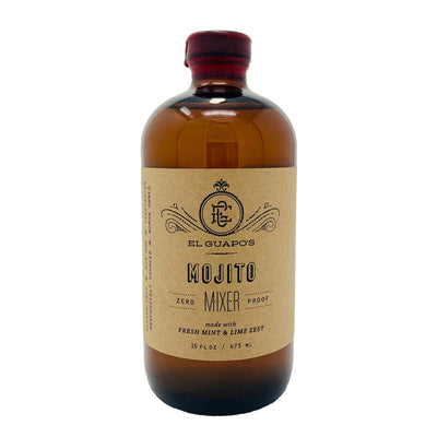 Front view of Mojito Drink Mixer in brown branded bottle, lid of bottle is sealed with wax