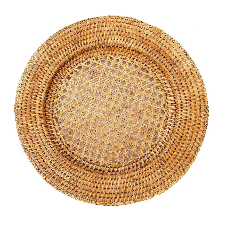 circular charger plate in natural color, made from rattan