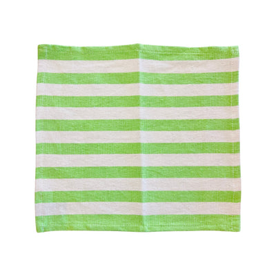 Natural and lime green striped dish towel fully opened