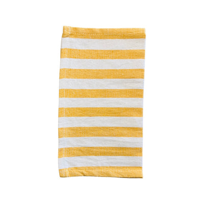 Natural and yellow striped dish towel half folded