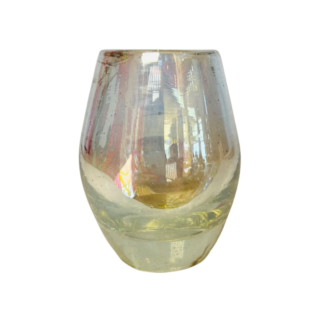Iridescent clear glass mezcal shot glass