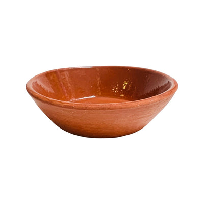 front view of Red clay soup bowl.