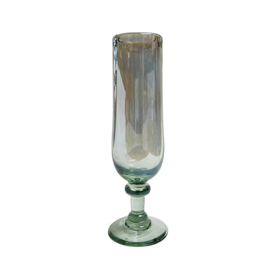 front view of clear fluted champagne glass