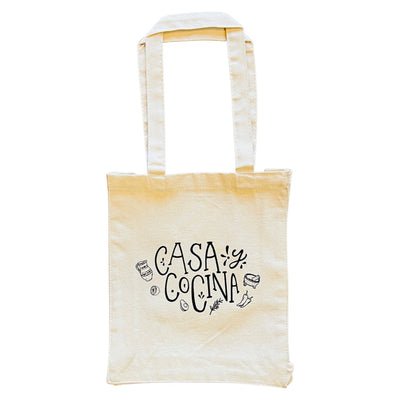 Canvas tote bag with the phrase Casa y Cocina in black lettering