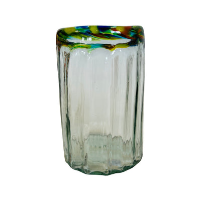 Singe clear glass with a rainbow colored rim