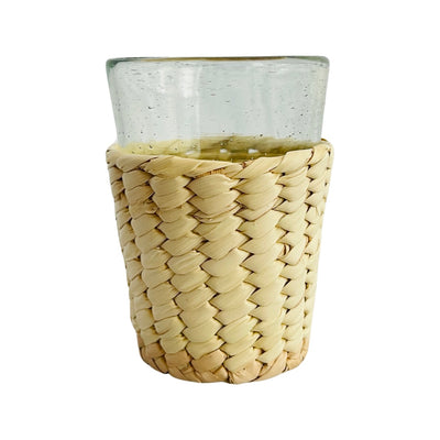 Mexican Glass Shot Glass inside a natural palm cover