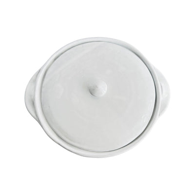 Top view of the white glazed barro casserole dish lid.