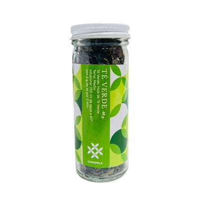 front view of Verde (Green) Tea in clear glass branded jar