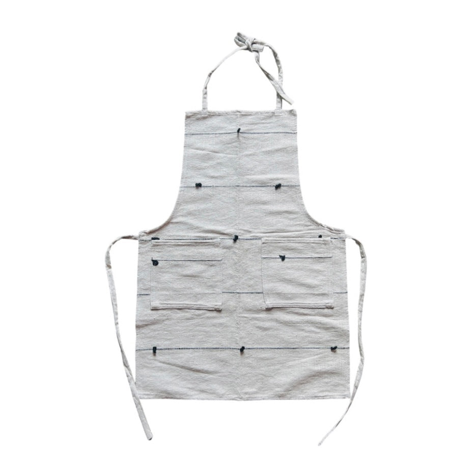 Taupe cotton woven apron with two front pockets