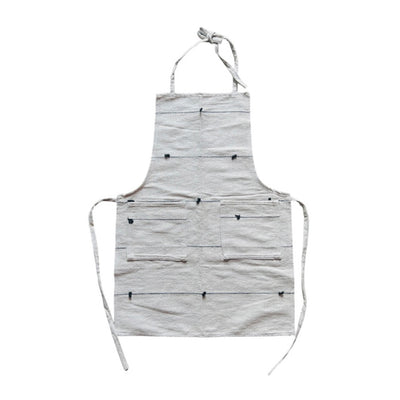 Taupe cotton woven apron with two front pockets
