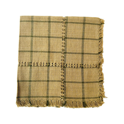 quarter folded handwoven Cotton Plaid Napkin in brown and forest green.