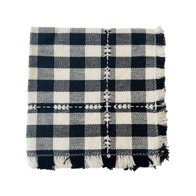 quarter folded handwoven cotton plaid napkin in white color with black stripes