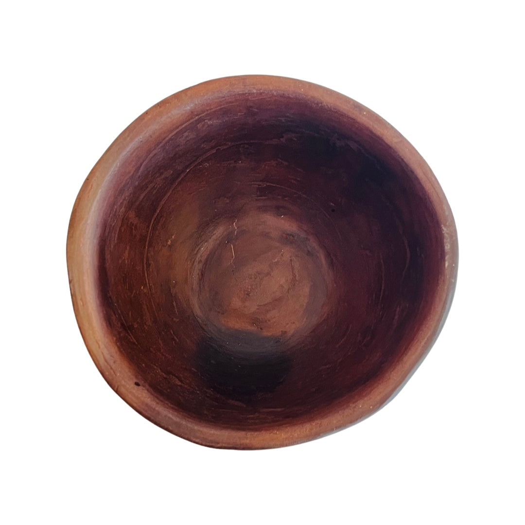 Top view of a smoked clay bowl