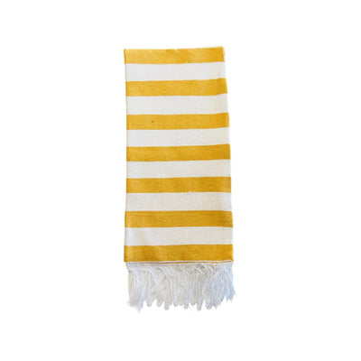 Natural and yellow striped handwoven kitchen towel quarter folded
