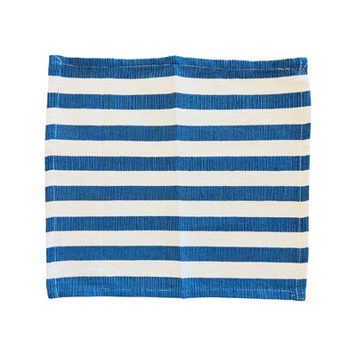 Natural and blue striped dish towel fully opened