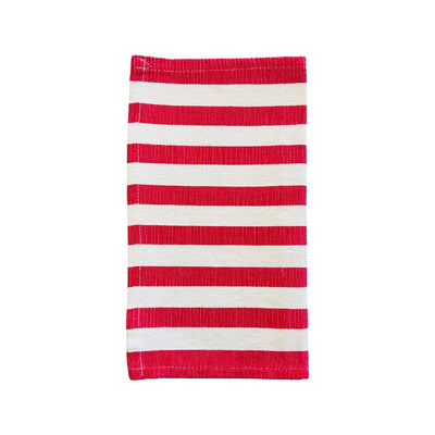 Natural and red striped dish towel half folded
